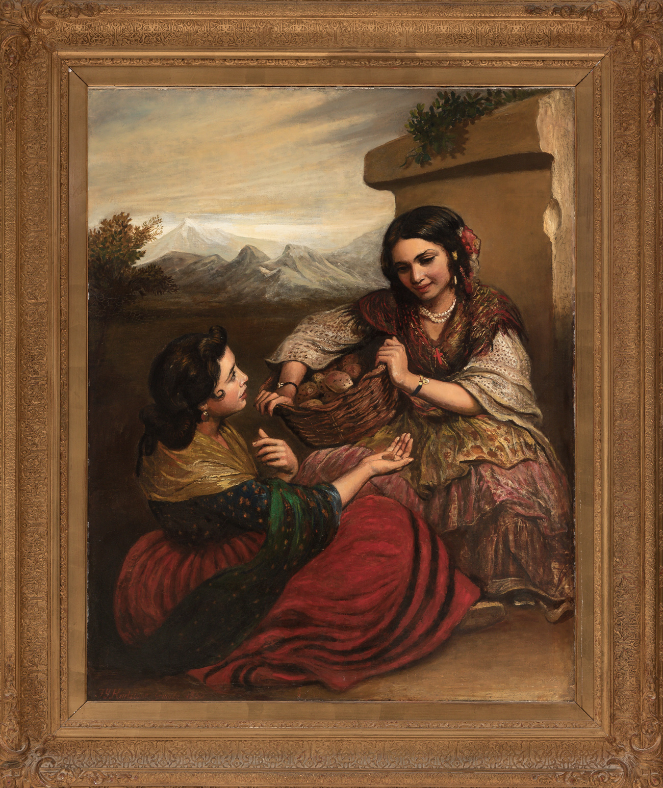 FREDERICK YEATES HURLSTONE (London, 1800-1869)."Two Women in Granada, 1860.Oil on canvas.Signed, - Image 6 of 8