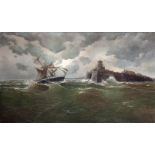 VICENTE GÓMEZ Y NOVELLA, (Valencia, 1873-1956)."Tempest".Oil on canvas.Signed in the lower left