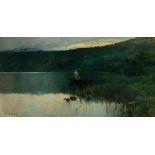 ARCADIO MAS Y FONDEVILA (Barcelona, 1852-1934)"Lake of Banyoles".Oil on canvas.Signed in the lower