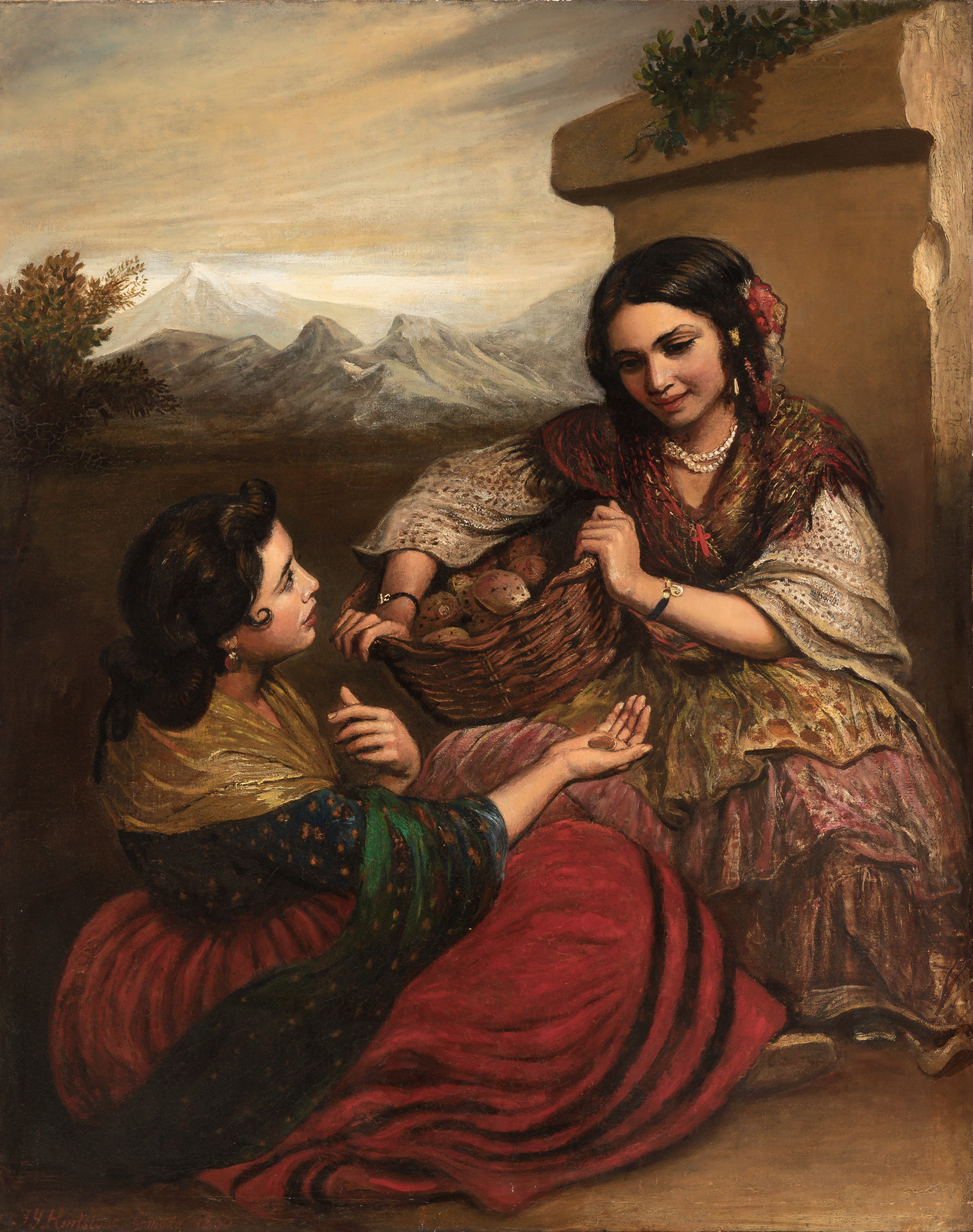 FREDERICK YEATES HURLSTONE (London, 1800-1869)."Two Women in Granada, 1860.Oil on canvas.Signed,