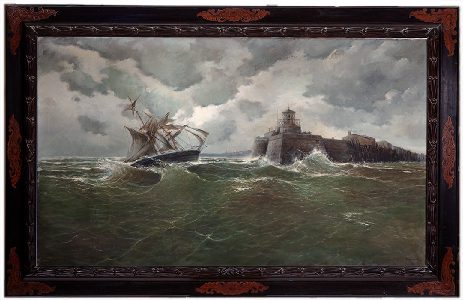 VICENTE GÓMEZ Y NOVELLA, (Valencia, 1873-1956)."Tempest".Oil on canvas.Signed in the lower left - Image 4 of 6