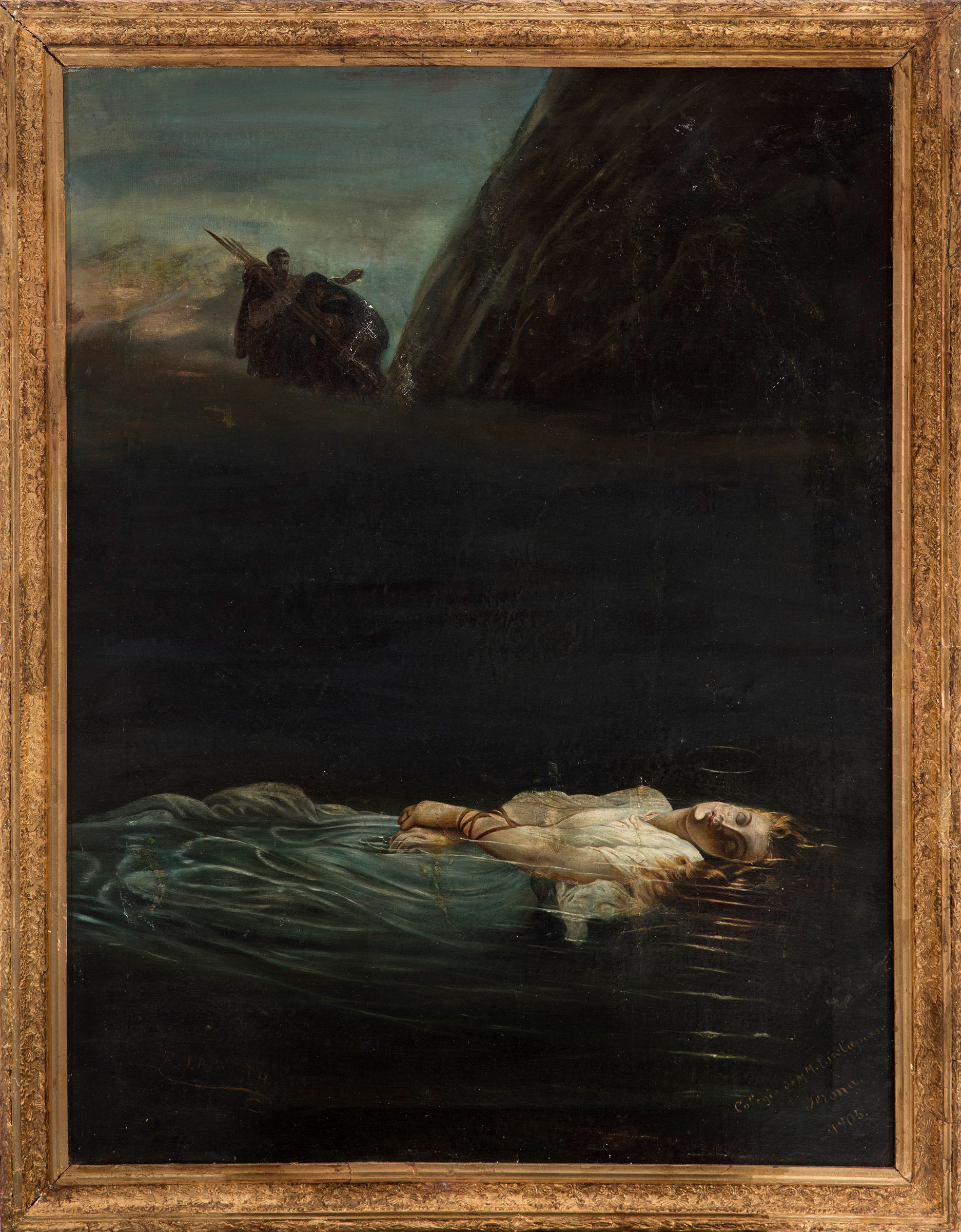 FRANCISCO LAPORTA VALOR (Alcoy, 1850-1914)."Ofelia", 1905.Oil on canvas. Re-coloured.It has flaws in - Image 3 of 7