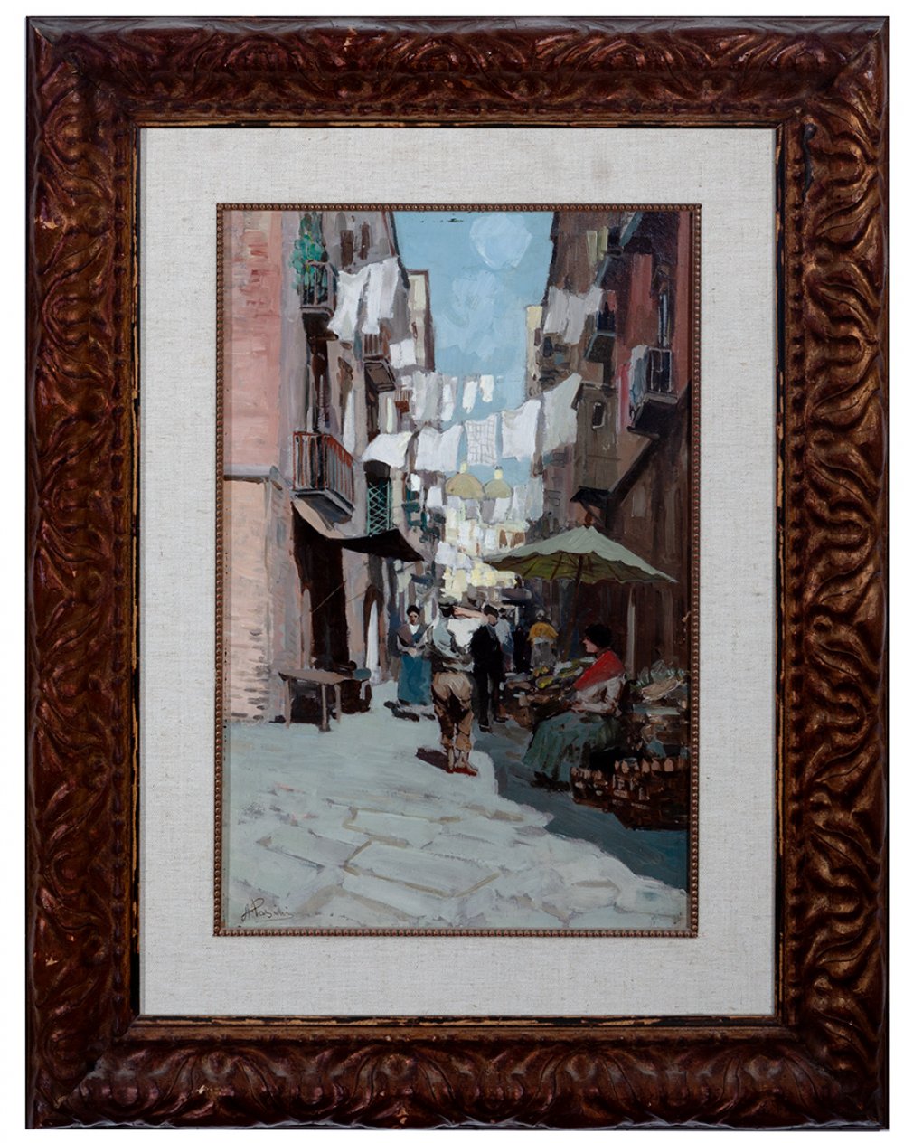 ALBERTO PASINI (1826, Busseto - 1899, Cavoretto)."Street market".Oil on canvas.Signed in the lower - Image 7 of 7