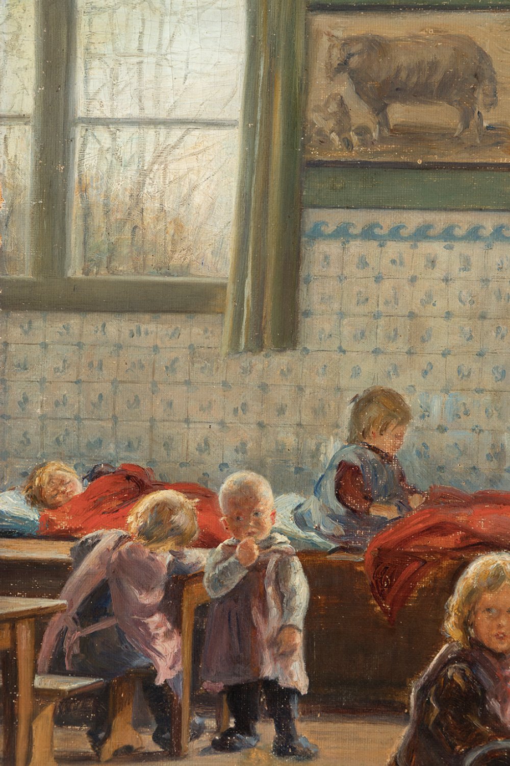 JULIA MINGUILLÓN IGLESIAS (Lugo, 1907 - Madrid, 1965)."Children at school".Oil on canvas.Presents - Image 2 of 7