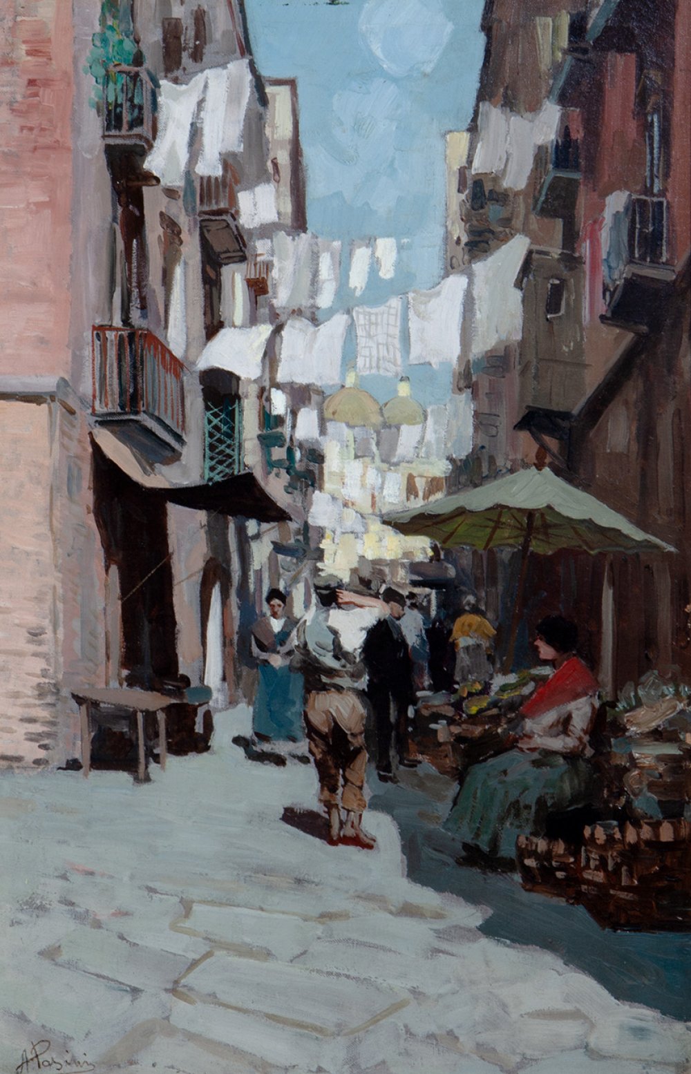 ALBERTO PASINI (1826, Busseto - 1899, Cavoretto)."Street market".Oil on canvas.Signed in the lower