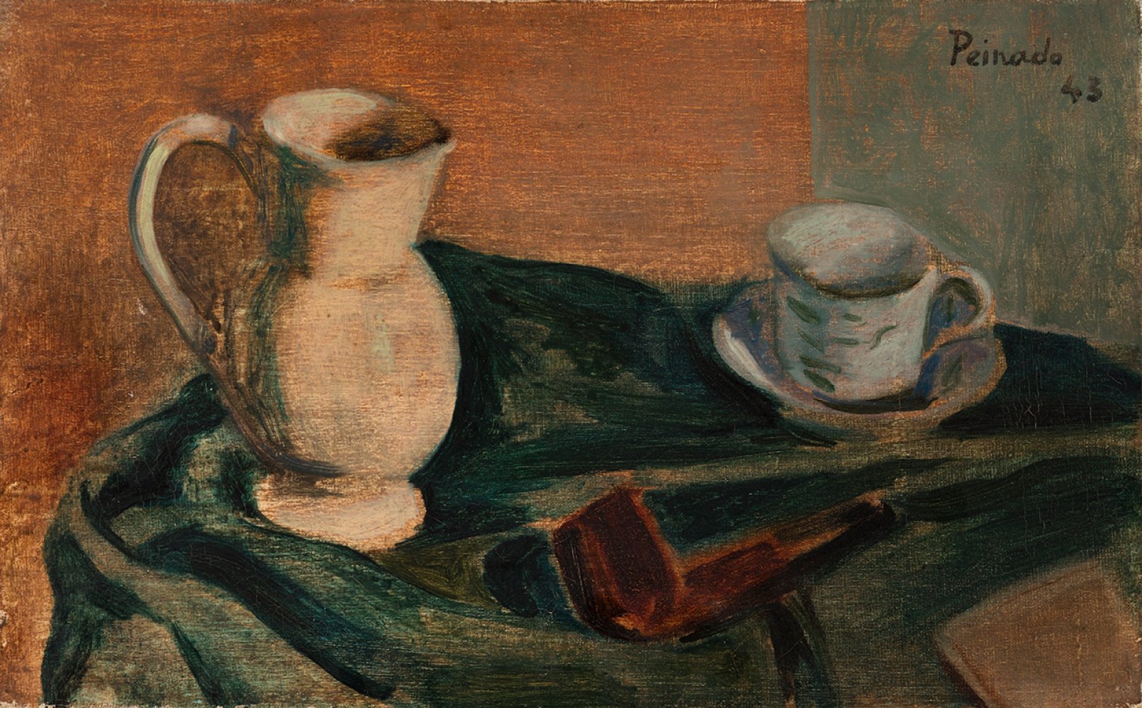 JOAQUÍN PEINADO (Ronda, Malaga, 1898 - Paris, 1975)."Composition with a Pipe", 1943.Oil on canvas.