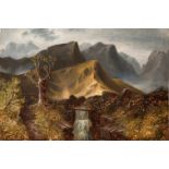 JOSÉ LUIS GONZÁLEZ BERNAL (Zaragoza, 1908-La Malmaison, France, 1939)."Landscape with waterfall".Oil