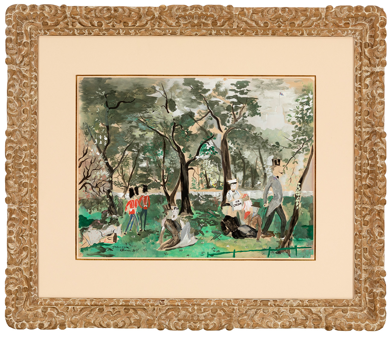 EMILIO GRAU SALA (Barcelona, 1911 - Paris, 1975)."Hyde Park. London, 1957.Watercolour and ink on - Image 3 of 3