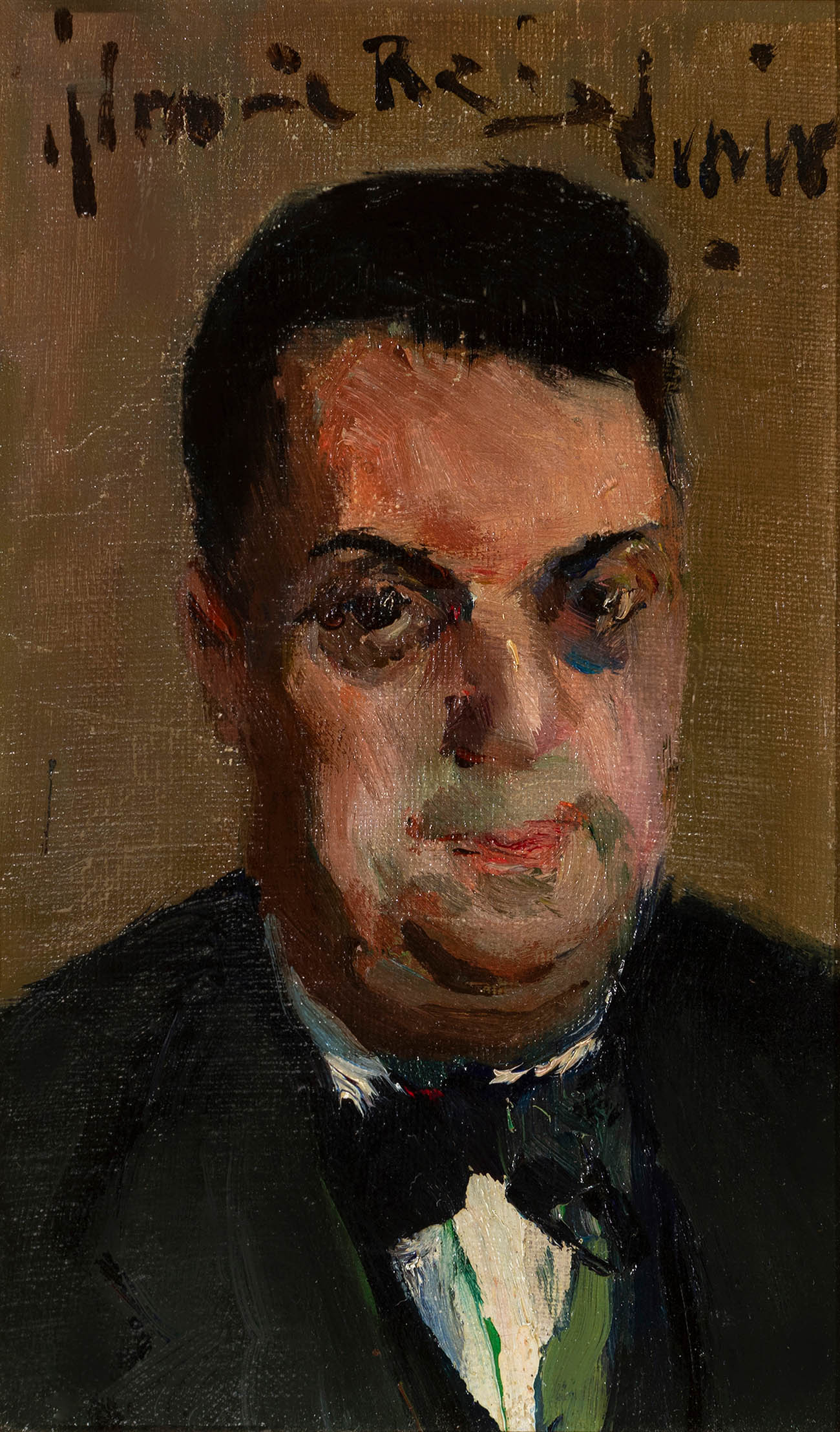 JOAQUÍN MIR TRINXET (Barcelona, 1873 - 1940)."Male portrait".Oil on canvas adhered to cardboard.