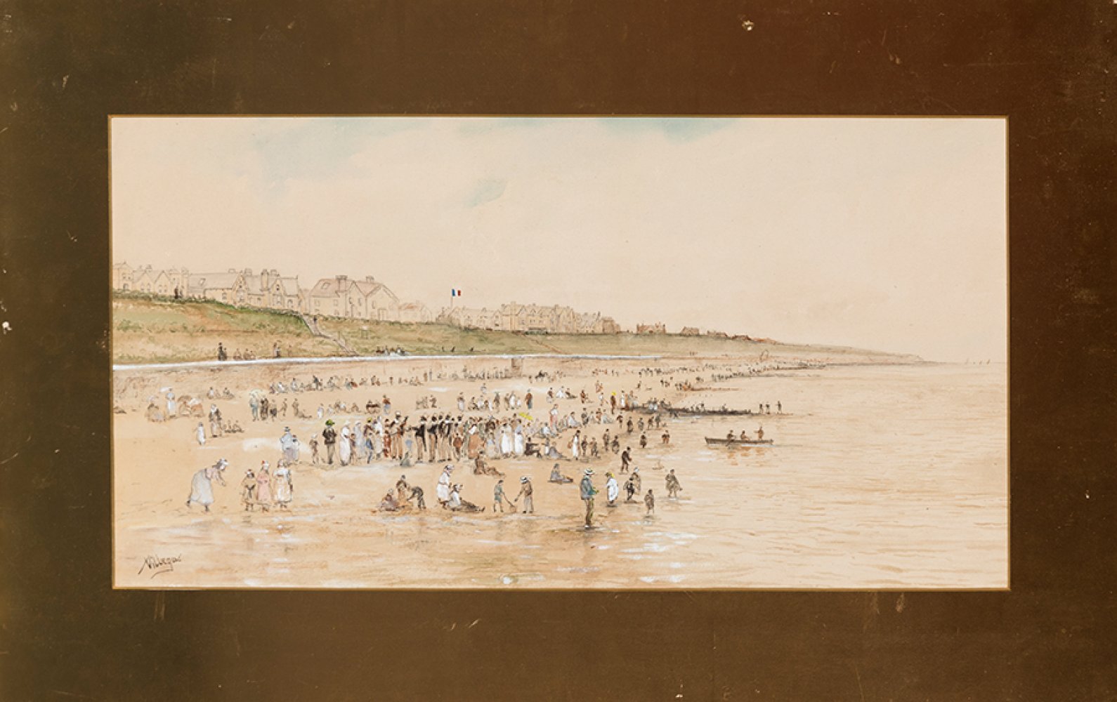 JOSE VILLEGAS CORDERO (Seville, 1848 - Madrid, 1921)."Biarritz Beach", c.1910.Watercolour on paper. - Image 5 of 5