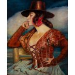 Spanish school; 20th century."Andalusian lady".Oil on canvas.Size: 76 x 63 cm; 96 x 83,5 cm (