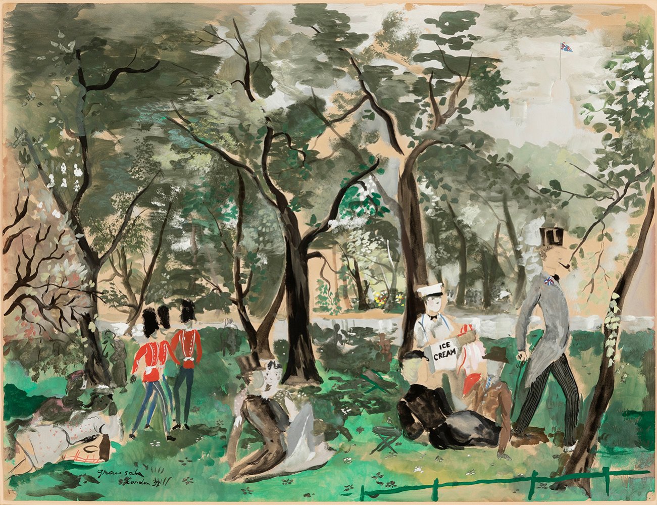 EMILIO GRAU SALA (Barcelona, 1911 - Paris, 1975)."Hyde Park. London, 1957.Watercolour and ink on