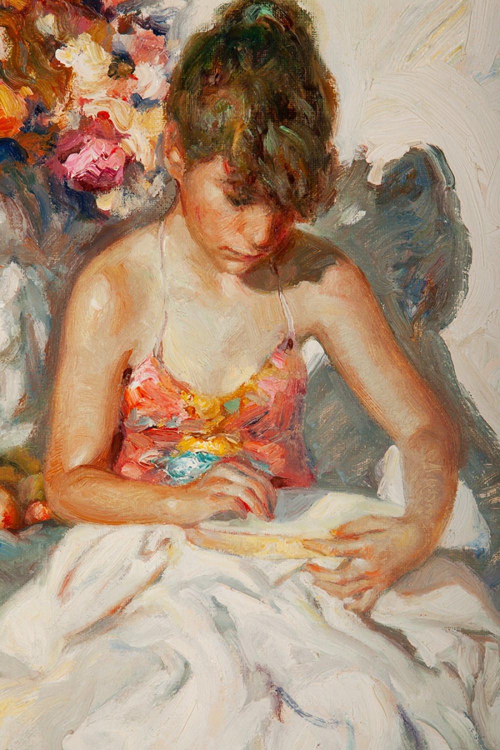 JOSÉ ROYO (Valencia, 1945)."Young woman embroidering".Oil on canvas.Signed in the lower left - Image 5 of 5