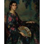 JOAN CARDONA I LLADÓS (Barcelona, 1877 - 1957)."Lady with mantilla",Oil on canvas.Signed in the