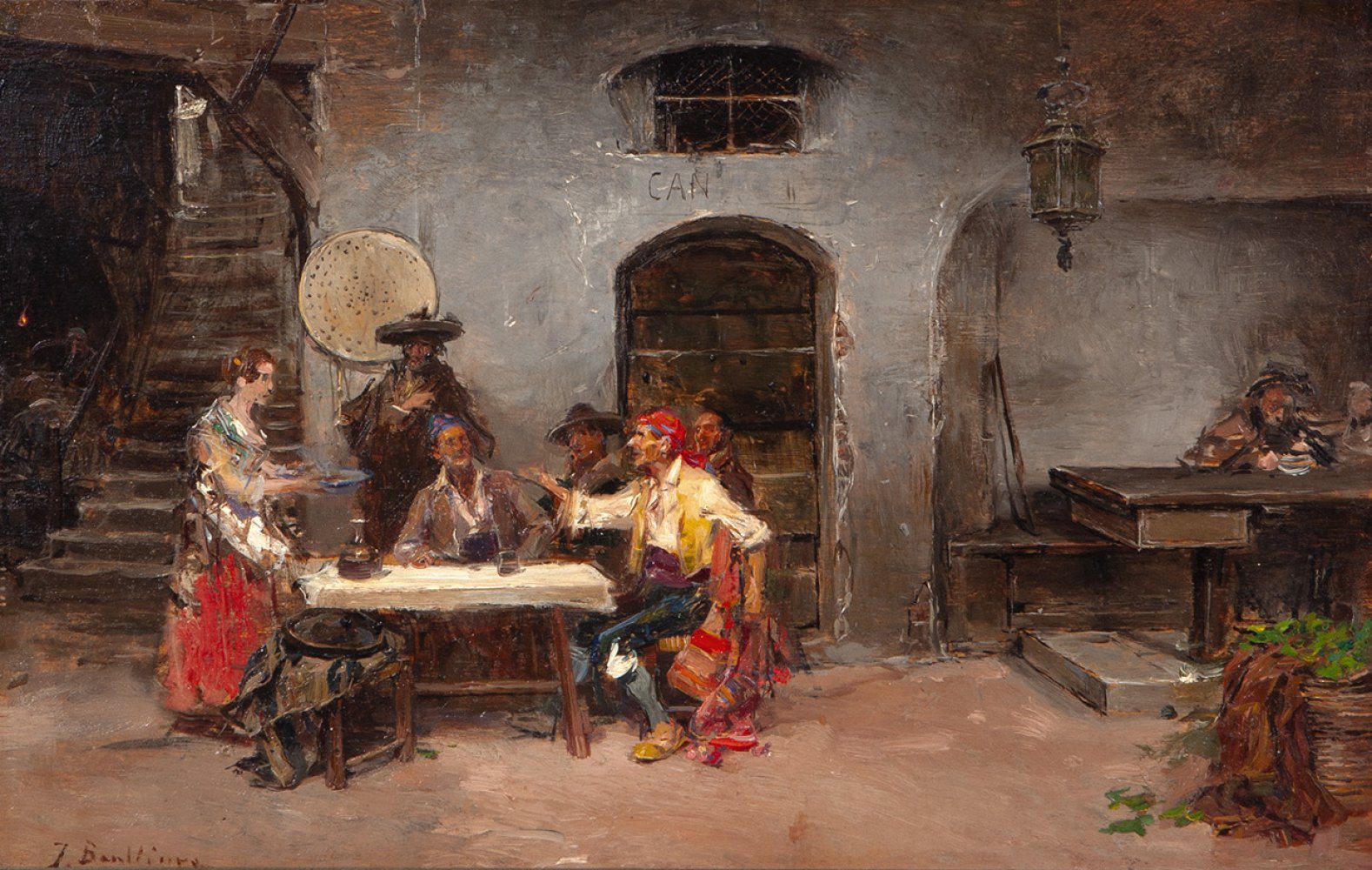 JOSÉ BENLLIURE GIL (Valencia, 1855 - 1937)."In the Cellar".Oil on panel.Signed in the lower left