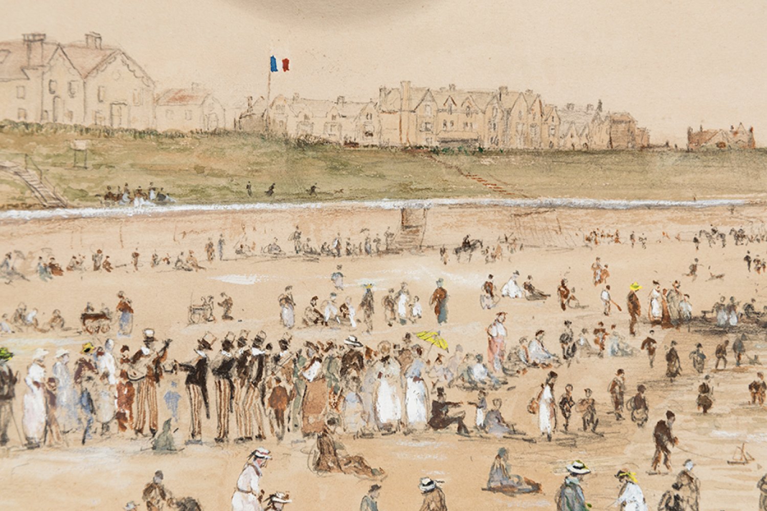 JOSE VILLEGAS CORDERO (Seville, 1848 - Madrid, 1921)."Biarritz Beach", c.1910.Watercolour on paper. - Image 3 of 5