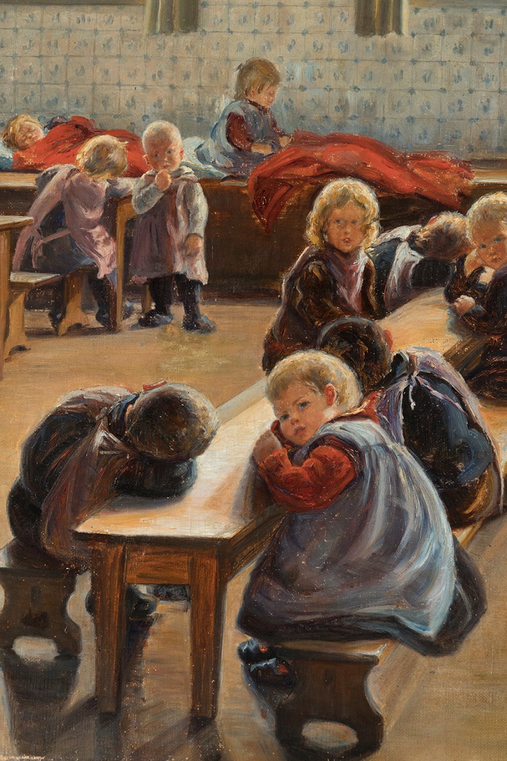 JULIA MINGUILLÓN IGLESIAS (Lugo, 1907 - Madrid, 1965)."Children at school".Oil on canvas.Presents - Image 6 of 7