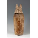 Duamutef canopic vase; Egypt, New Kingdom, Late Antiquity, 664-332 BC.Alabaster and limestone.Damage