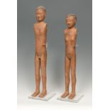 Stick man and Stick woman; China, Han Dynasty. 206 BC - 220 AD.Polychrome terracotta.The fracture