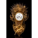 Louis XV large poster clock with 18th century case. Gilt bronze.