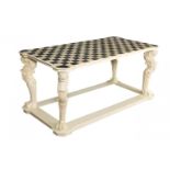 Outdoor table. Pompeian style.Hand painted top.Legs in cast iron.Dimensions: 77 x 173 x 87 cm.