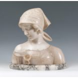 French school of the late 19th century, early 20th century."Young LadyAlabaster bust.Defects.Size: