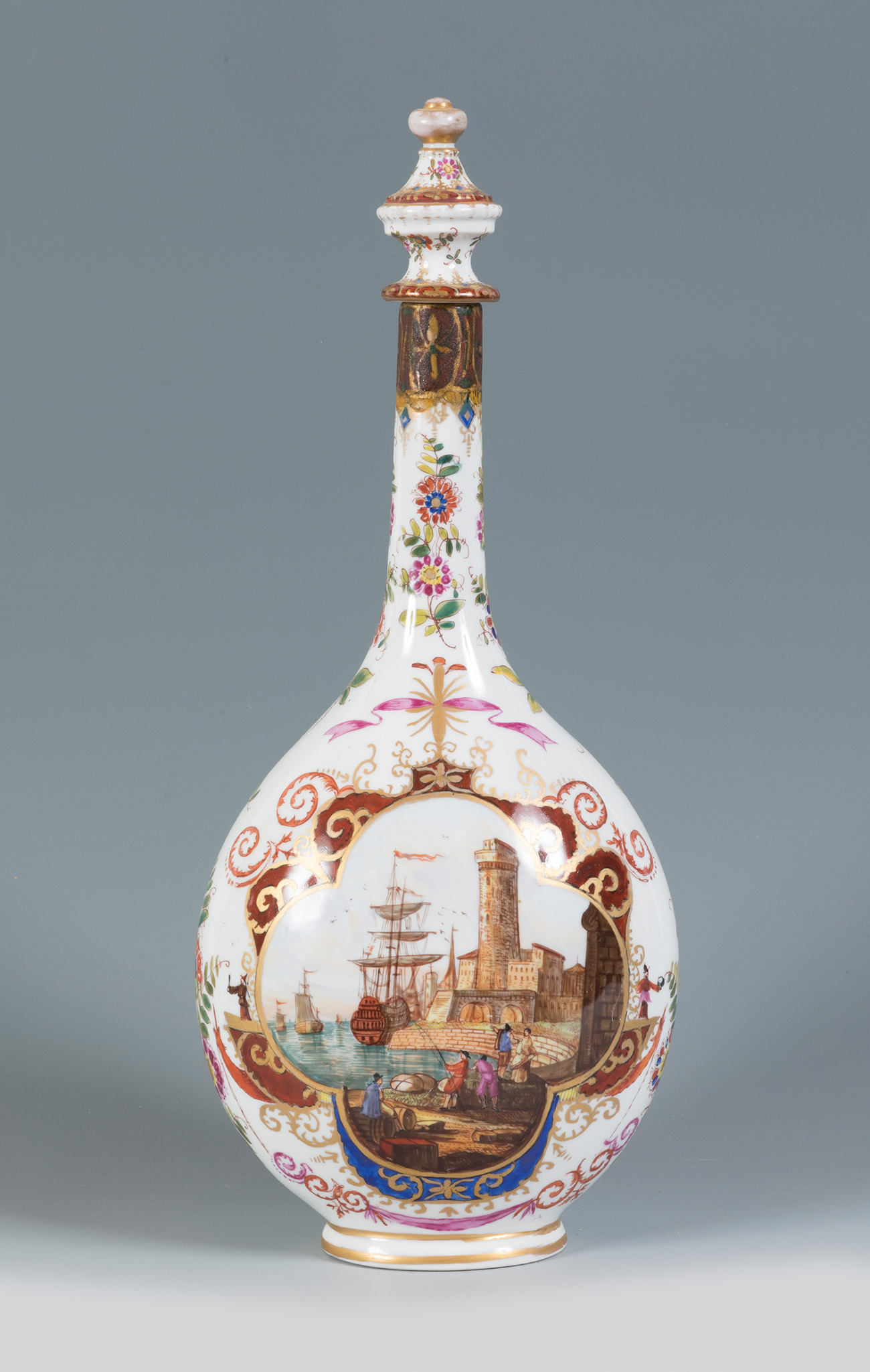 German bottle, mid-19th century.Enamelled porcelain.With stamp on the base manufactured by Helena