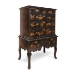 Queen Anne "Chest on stand". England, ca. 1710.Japanese lacquered wood. Oak and pine case.Two