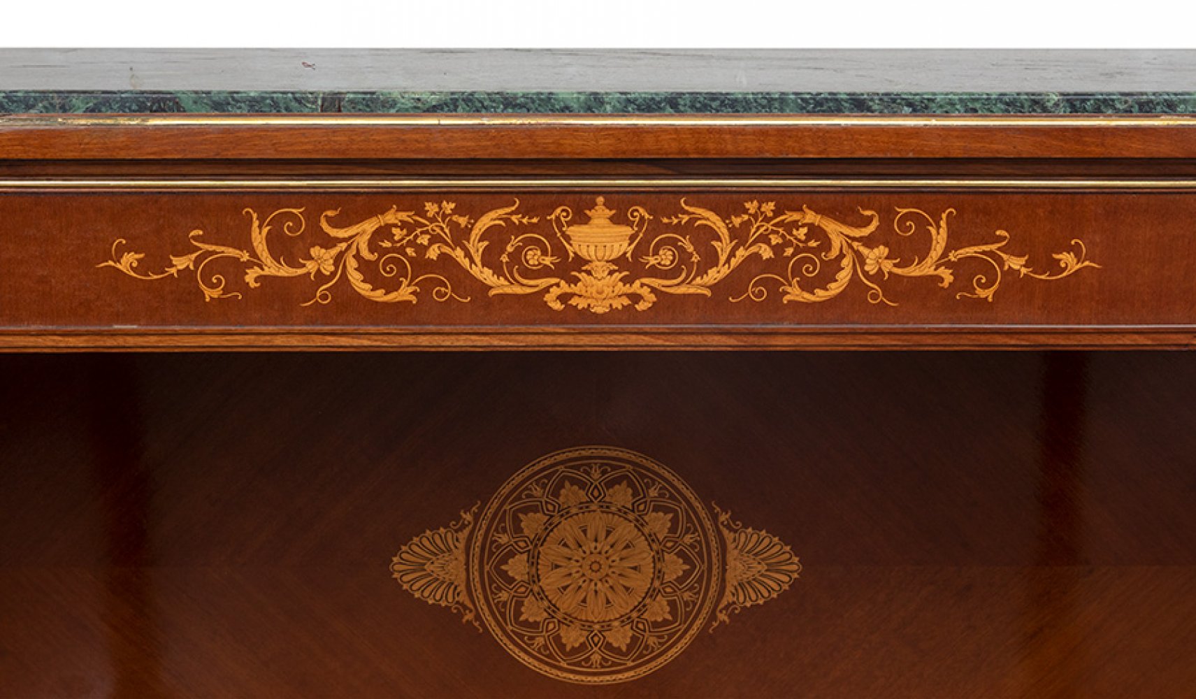 Empire style console table, mid 20th century.Gilded wood, ebonised, with marquetry and marble top. - Image 5 of 7