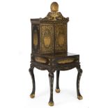 Chinese writing desk. First half of the 19th century.In Canton black lacquered wood, gilded and