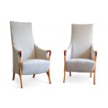 UMBERTO ASNAGO (Brianza, 1949).Set of armchairs, 1980s.Progetti" series.Beech wood and fabric.
