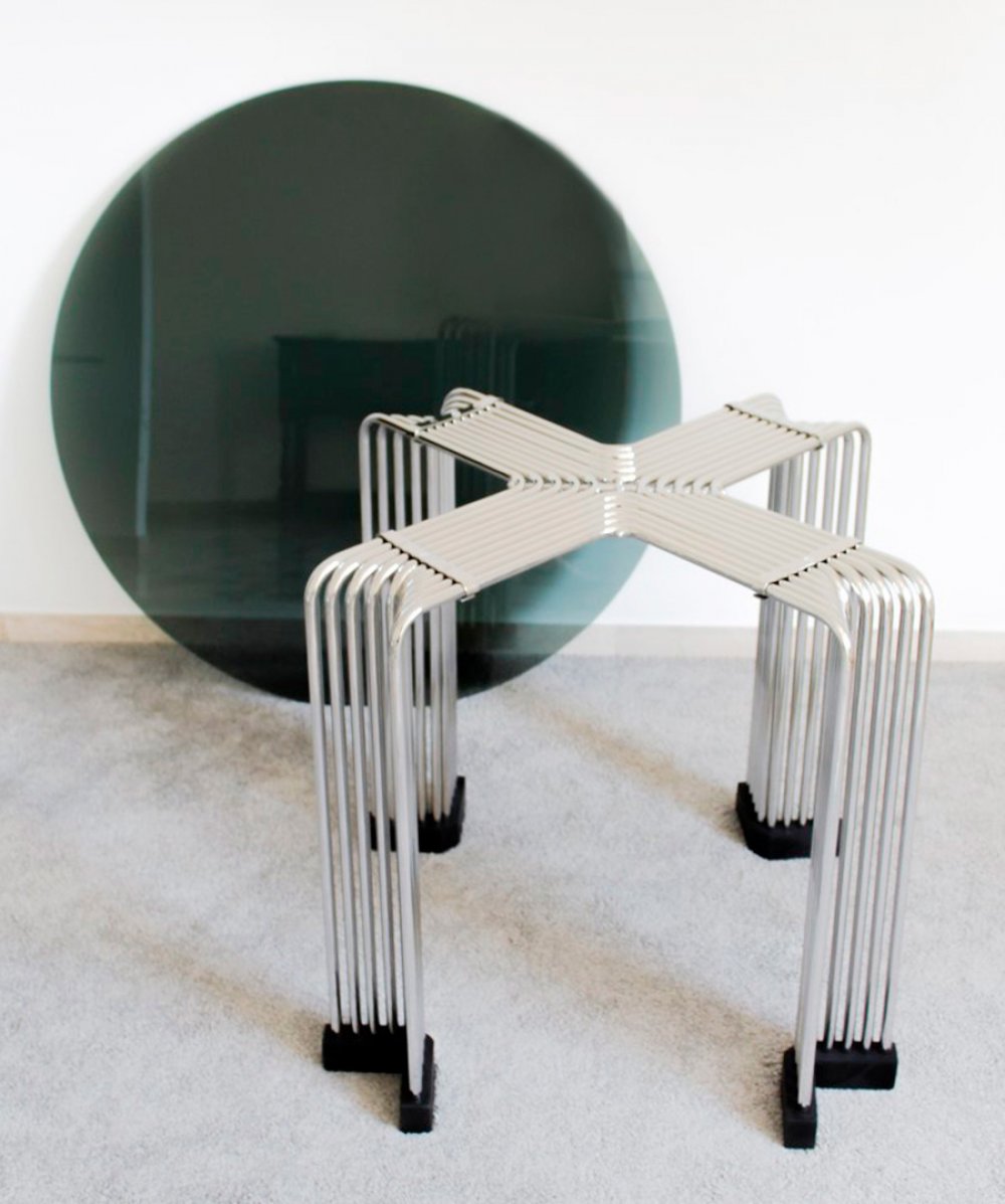 Coffee or living room table, Italian manufacture, 1970s.Chromed metal structure and smoked glass.The - Image 2 of 5