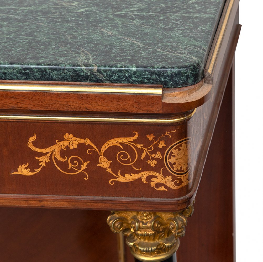 Empire style console table, mid 20th century.Gilded wood, ebonised, with marquetry and marble top. - Image 3 of 7