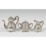 Coffee set in 925 mm. sterling silver. Composed of coffee pot, milk jug and sugar bowl. Model with