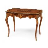 Napoleon III coffee table. France, late 19th century.Wood, marquetry and bronze.Measurements: 75 x