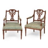 Pair of Carlos IV armchairs; Late 18th century.Carved wood.They show faults in the carving and