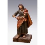 Spanish neoclassical school; early 19th century."Saint Joseph".Carved wood, polychrome and