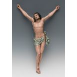 Neapolitan school; 18th century."Crucified Christ".Carved and polychrome wood.It presents faults
