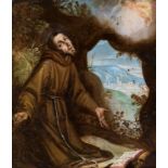 Italian school; 17th century."Saint Francis".Oil on copper.It presents faults and repainting.