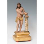 Spanish school; late 18th century."Christ on the column".Carved wood, gilded and polychromed.