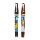 MONTEGRAPPA FOUNTAIN PENS "ST. MORITZ" FOUNTAIN PENS, LIMITED EDITION.Barrels in resin and 18 Kts.