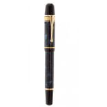 MONTBLANC FOUNTAIN PEN "EDGAR ALLAN POE".Barrel in blue and black marbled resin.Nib made of 18