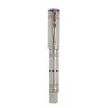 MONTEGRAPPA WHITE NIGHTS FOUNTAIN PEN.Silver barrel engraved in bas-relief and enamel in blue, red