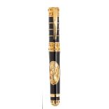 OMAS 1453 FOUNTAIN PEN.Barrel and cap enamelled in black with 18 kts. gold decoration.Nib M, in 18