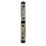 VISCONTI FOUNTAIN PEN.Black and silver resin barrel.Bicolour 18kt gold nib. F point.No box.