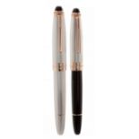 MONTBLANC MEISTERSTÜK FOUNTAIN PENS.Barrel made of sterling silver with rose gold and black resin