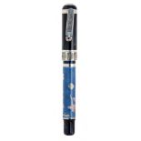 MONTEGRAPPA SCIENCE AND NATURE FOUNTAIN PEN.Blue enamelled barrel and silver finish.Nib M in 18