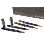 PARKER pen, mechanical pencil, biros and rolling ball, Duefold model.Cylindrical barrel, lacquered