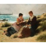 ROBERT KEMM (Salisbury, England, 1837 - London, 1895)."Scene of Reading by the Sea".Oil on canvas.It