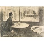 ARCADI MAS I FONDEVILA (Barcelona, 1852 - Sitges, Barcelona, 1934)."In the Bar".Charcoal on paper.